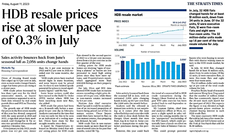 HDB resale prices rise slower pace in july