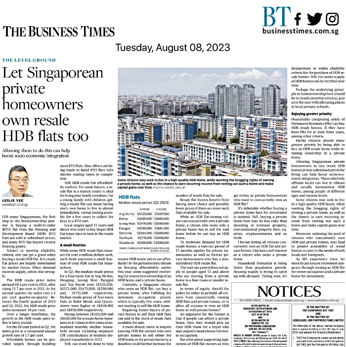 Let Singaporean private homeowners own HDB