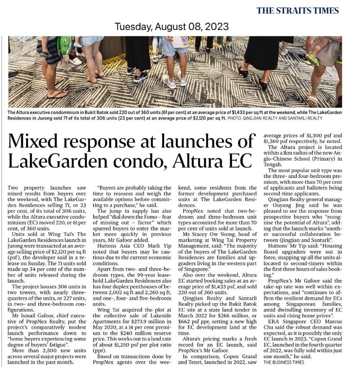 Mixed response at launches of LakeGarden condo and Altura EC