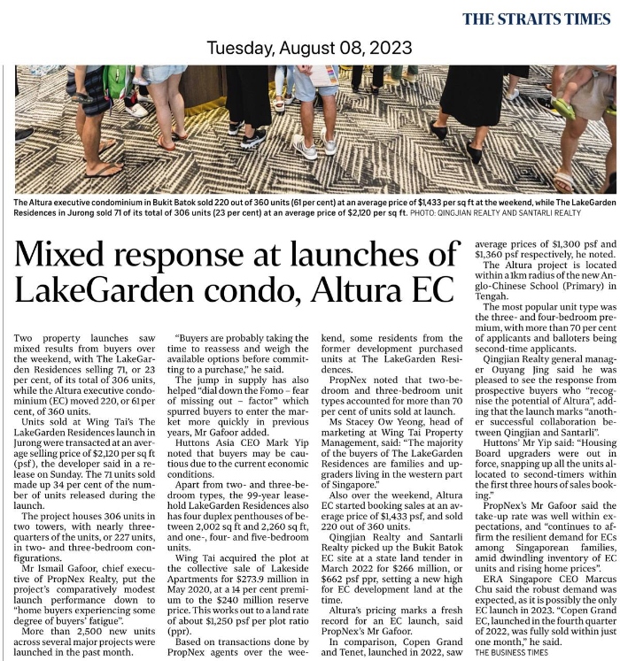 Mixed response at launches of LakeGarden condo and Altura EC